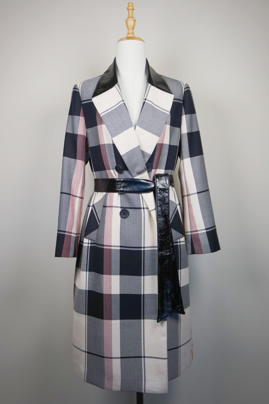 WTC-0012 Cream Check Luxury Style Wool Trench Coat ( Queen's Favorite )