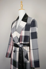 WTC-0012 Cream Check Luxury Style Wool Trench Coat ( Queen's Favorite )
