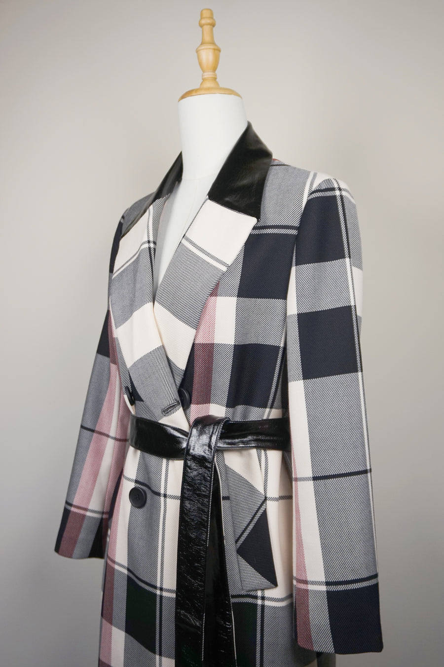 WTC-0012 Cream Check Luxury Style Wool Trench Coat ( Queen's Favorite )