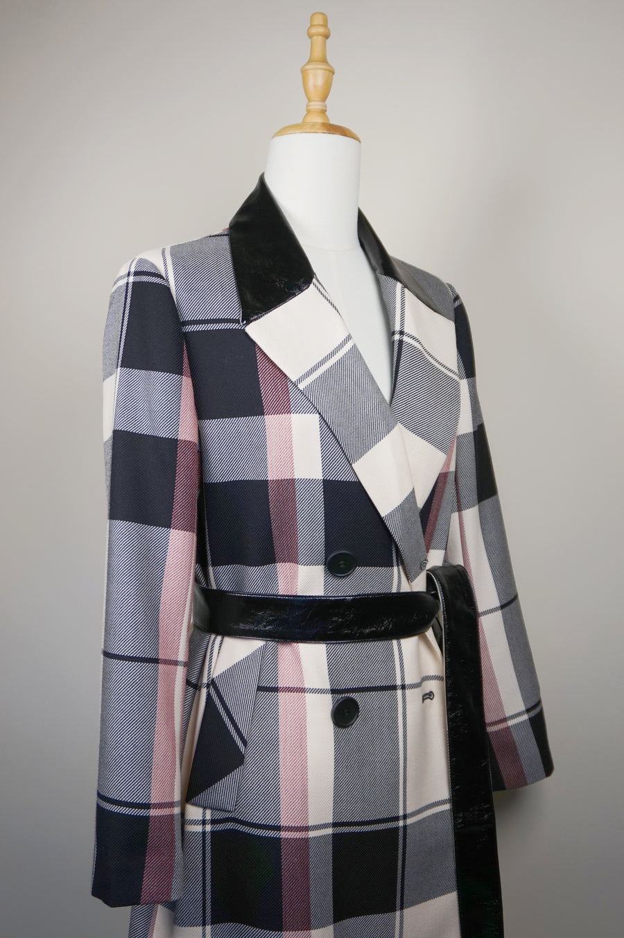WTC-0012 Cream Check Luxury Style Wool Trench Coat ( Queen's Favorite )