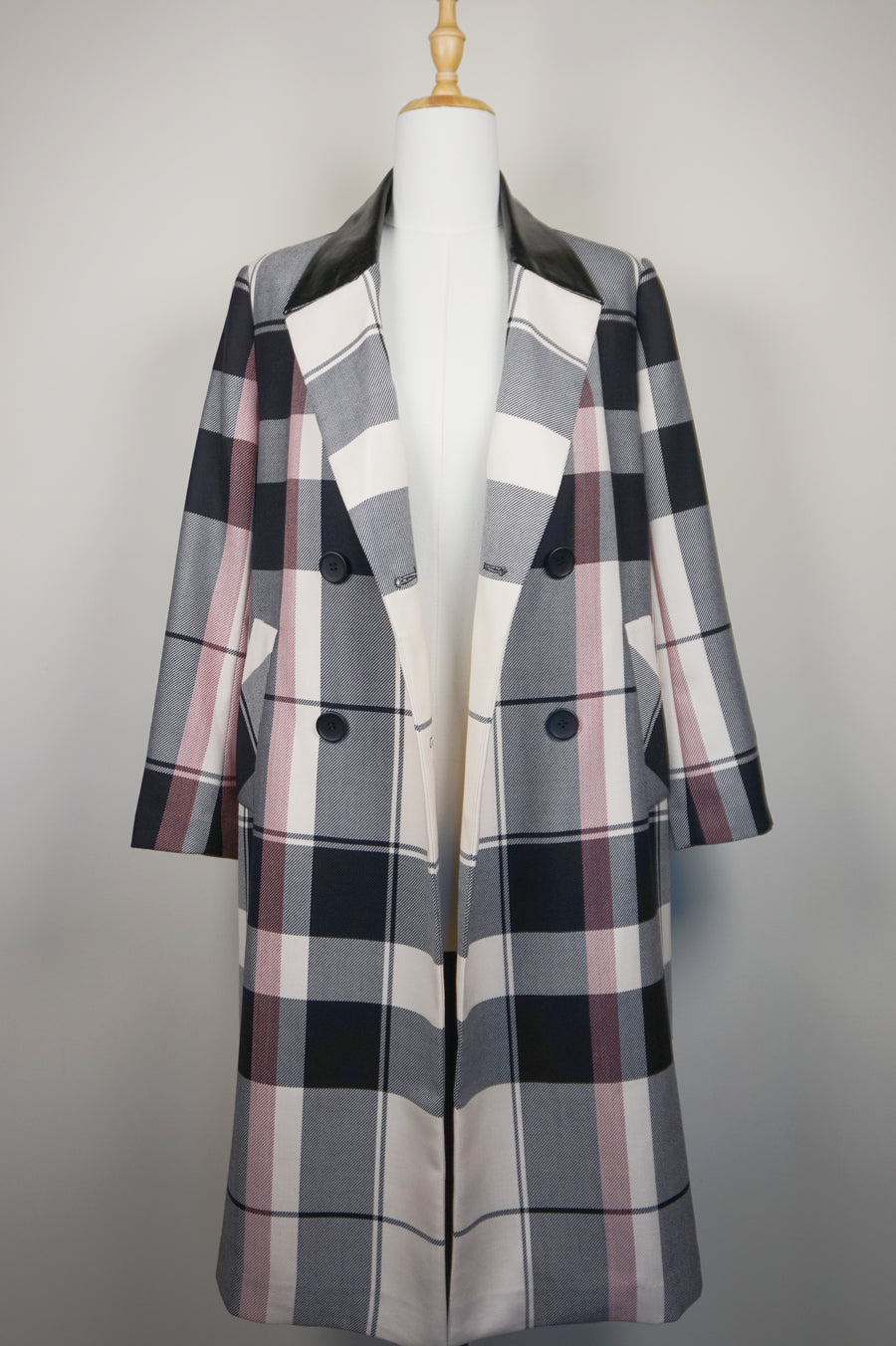 WTC-0012 Cream Check Luxury Style Wool Trench Coat ( Queen's Favorite )