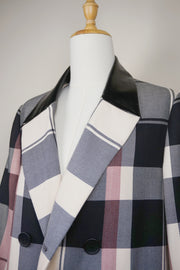 WTC-0012 Cream Check Luxury Style Wool Trench Coat ( Queen's Favorite )