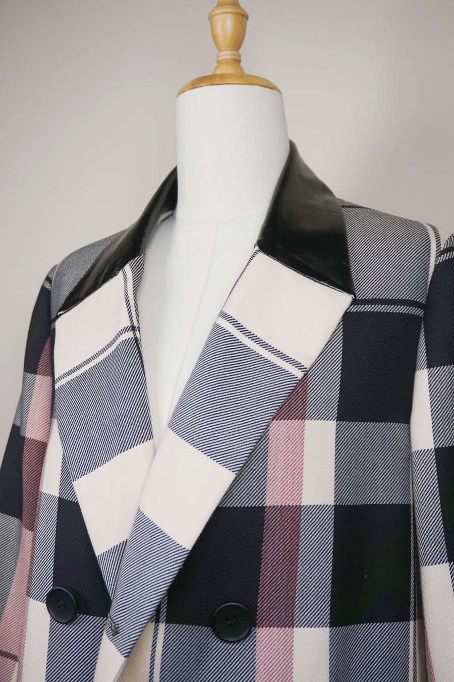 WTC-0012 Cream Check Luxury Style Wool Trench Coat ( Queen's Favorite )