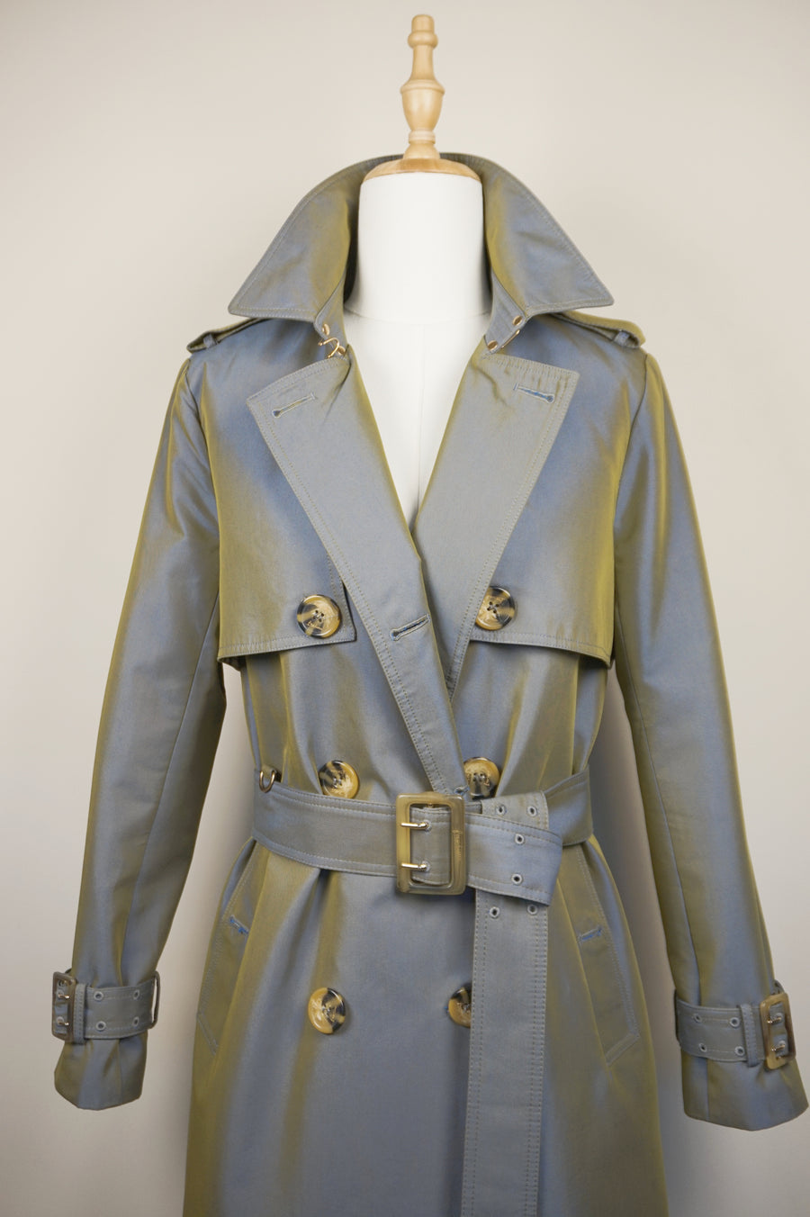 WTC-191352 Forest Green Luxury Style Chameleon Trench Coat ( Queen's Favorite )
