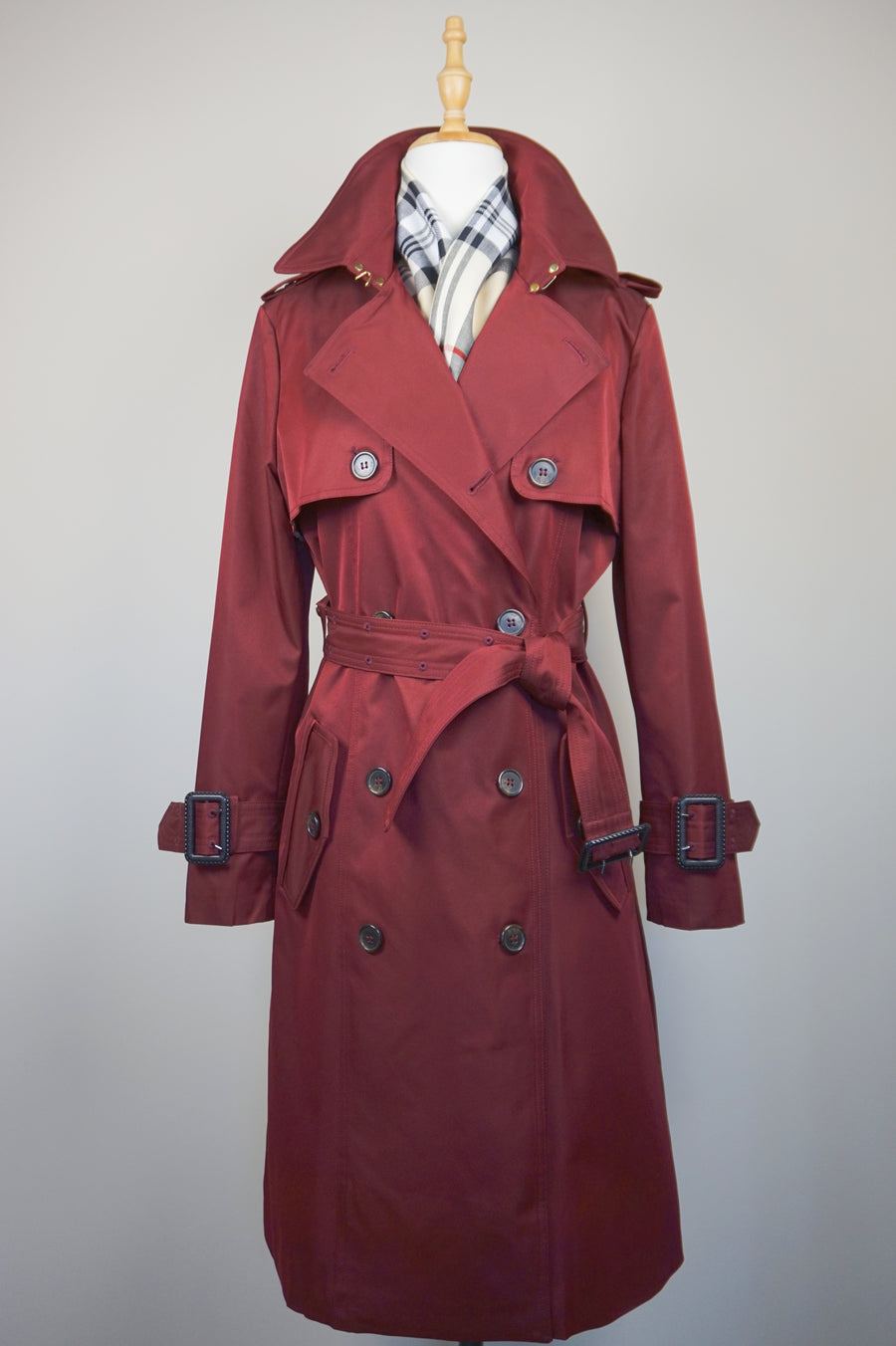 WTC-1419 Wine Red Classic Style Trench Coat ( Scarf is not included )