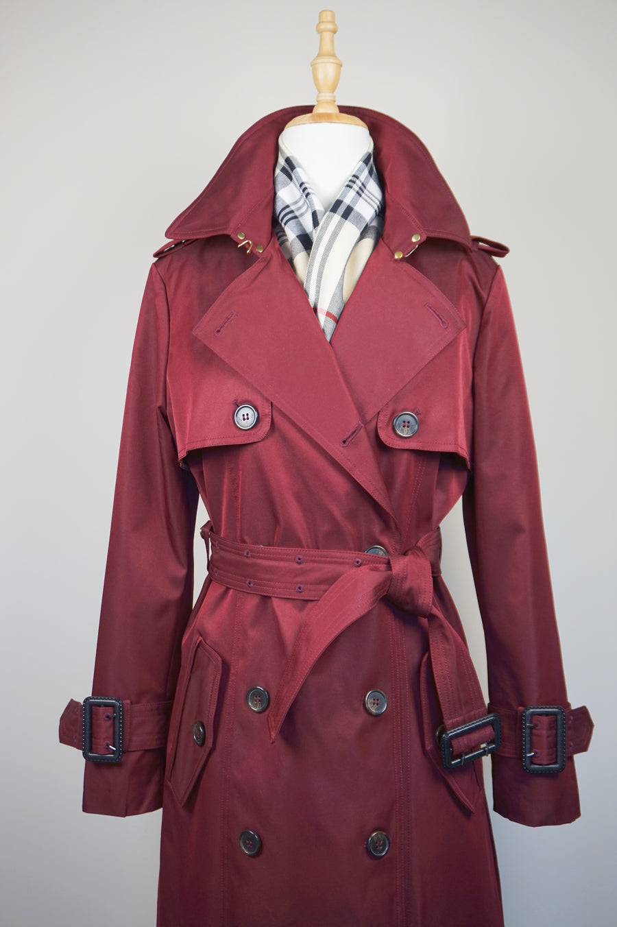 WTC-1419 Wine Red Classic Style Trench Coat ( Scarf is not included )