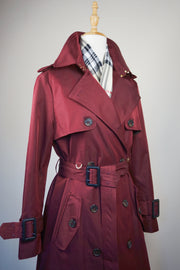 WTC-1419 Wine Red Classic Style Trench Coat ( Scarf is not included )