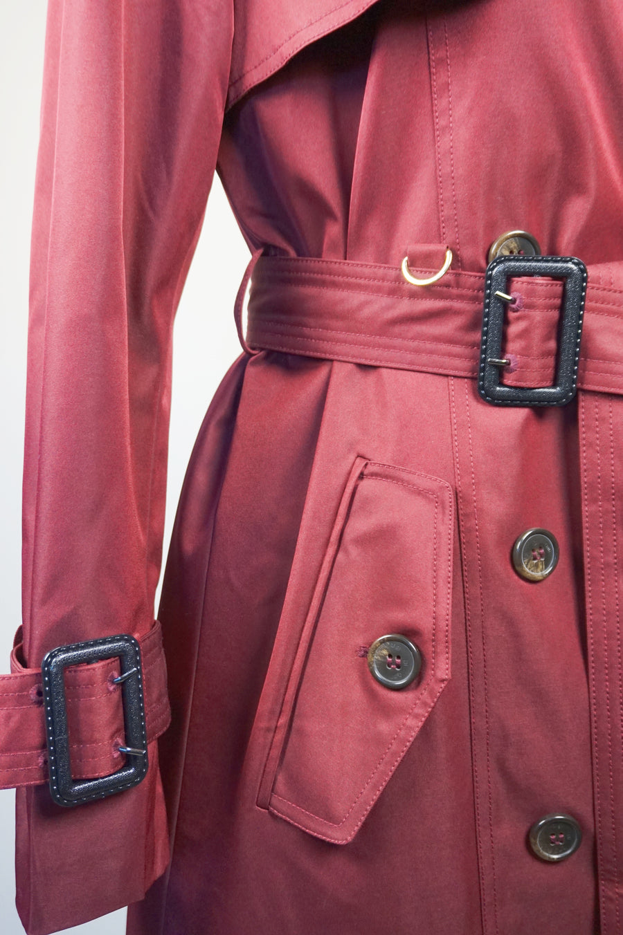 WTC-1419 Wine Red Classic Style Trench Coat ( Scarf is not included )