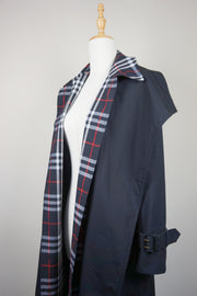 WTC-1418 Black Check Luxury Style Trench Coat ( check panel is detachable )