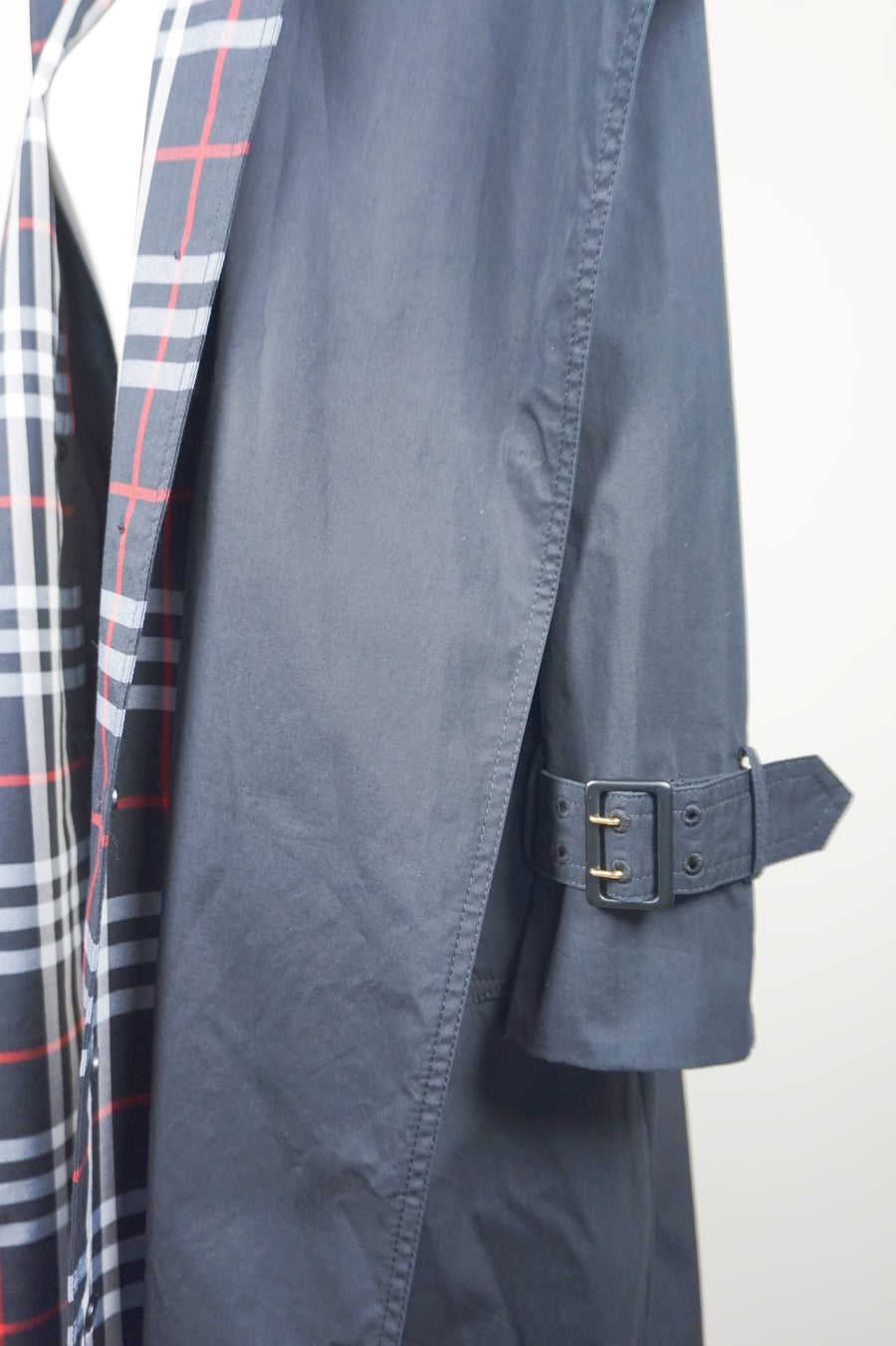 WTC-1418 Black Check Luxury Style Trench Coat ( check panel is detachable )