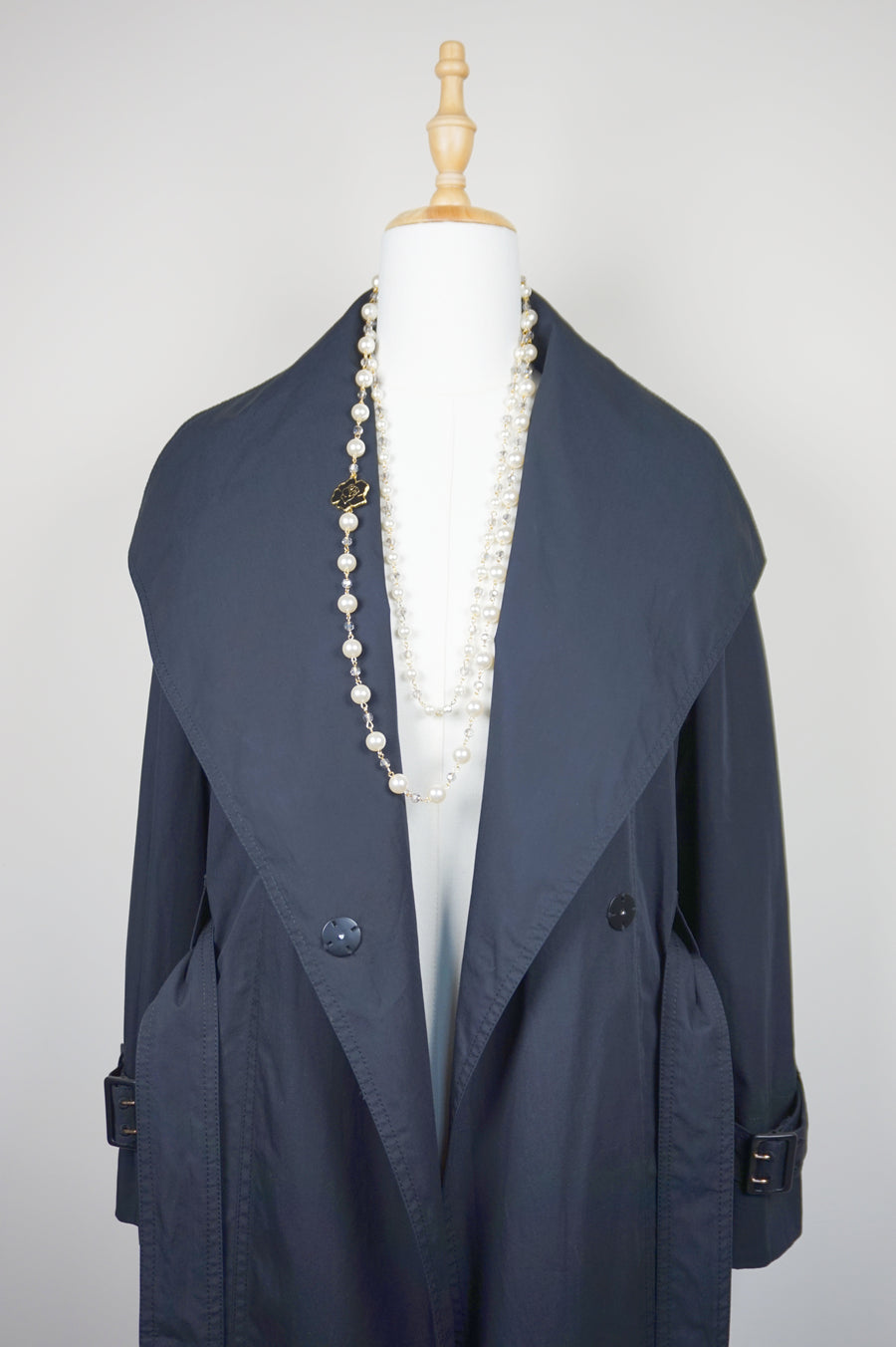 WTC-1418 Black Check Luxury Style Trench Coat ( check panel is detachable )