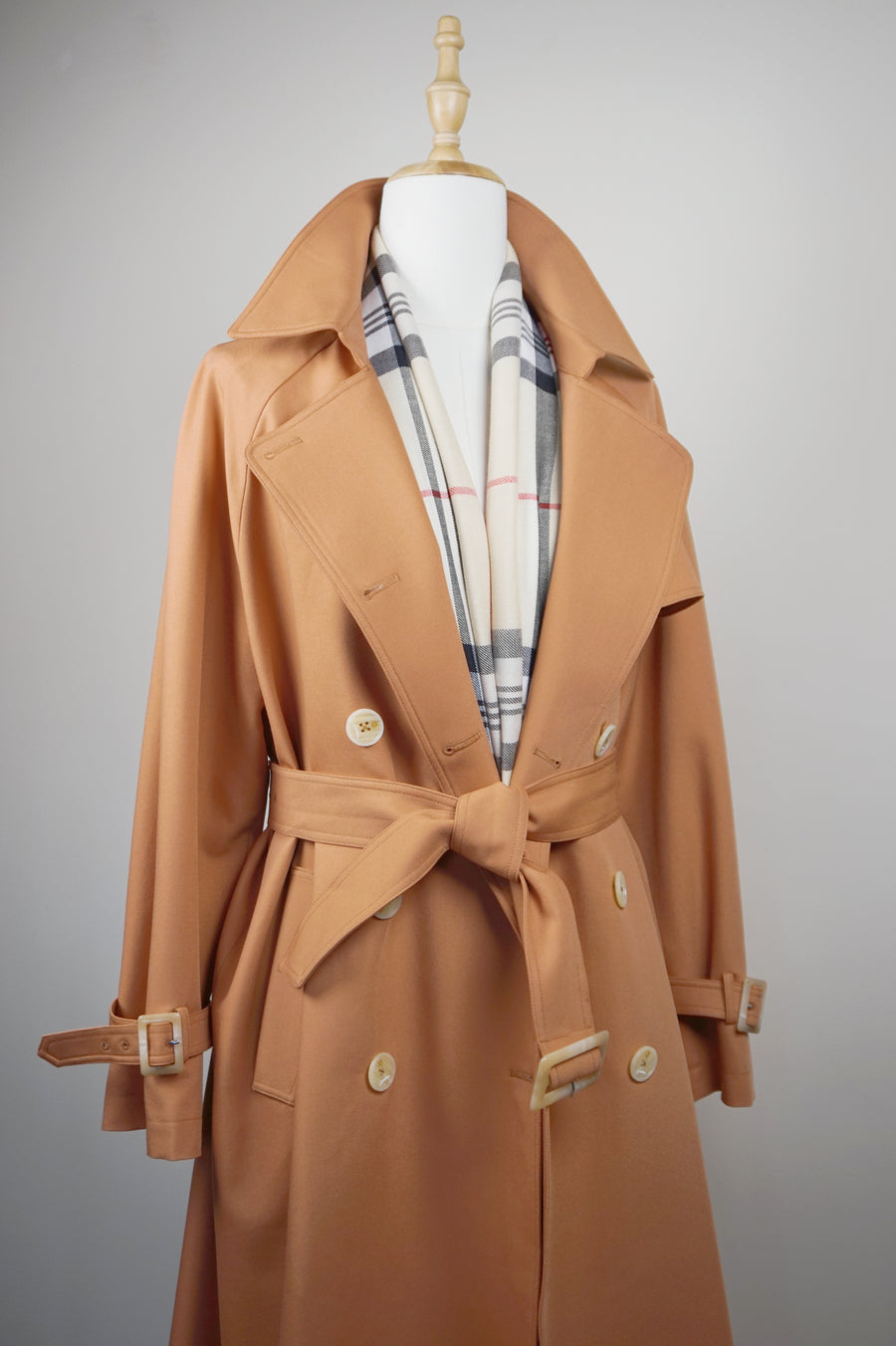WTC-3913 Vintage Apricot Casual Style Trench Coat ( Scarf is not included )