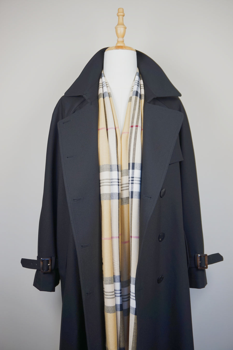 WTC-3914 Black Casual Style Trench Coat ( Scarf is not included )