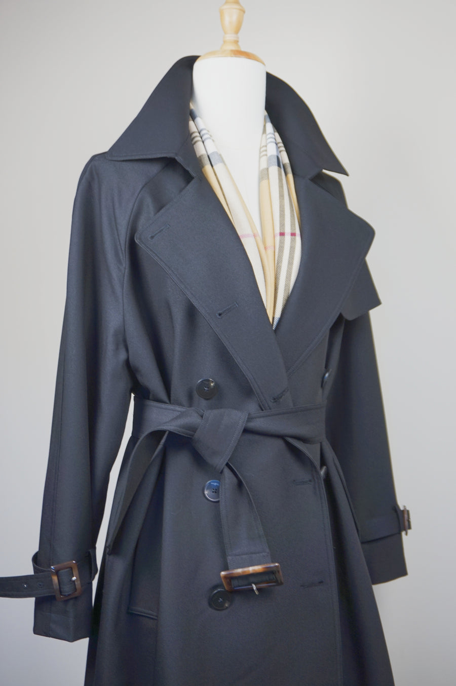 WTC-3914 Black Casual Style Trench Coat ( Scarf is not included )