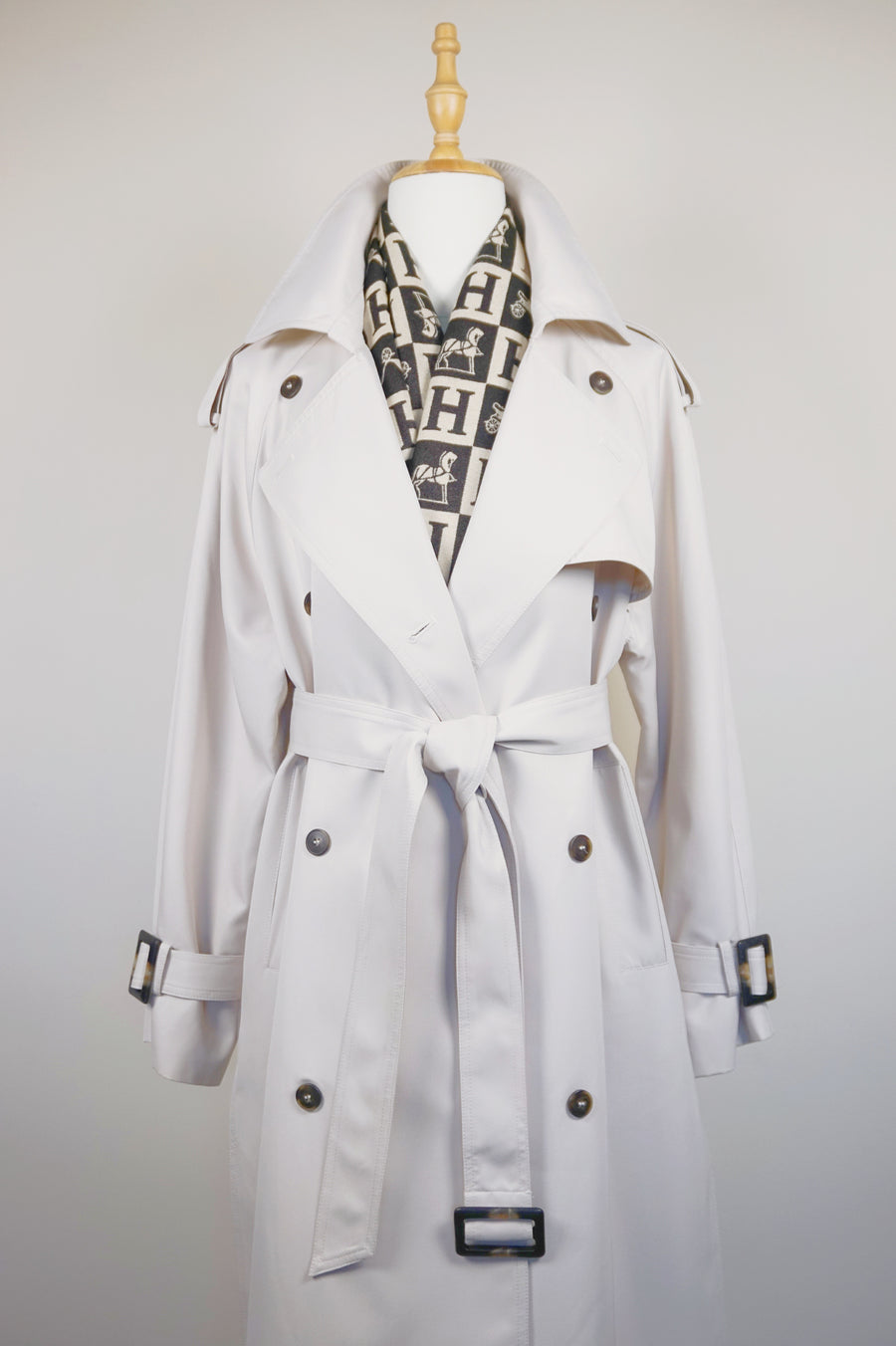 WTC-0416 Off-White Casual Style Trench Coat ( Scarf is not included )