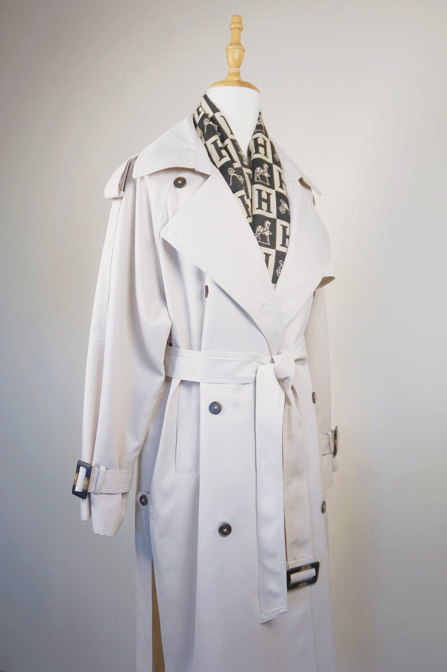 WTC-0416 Off-White Casual Style Trench Coat ( Scarf is not included )