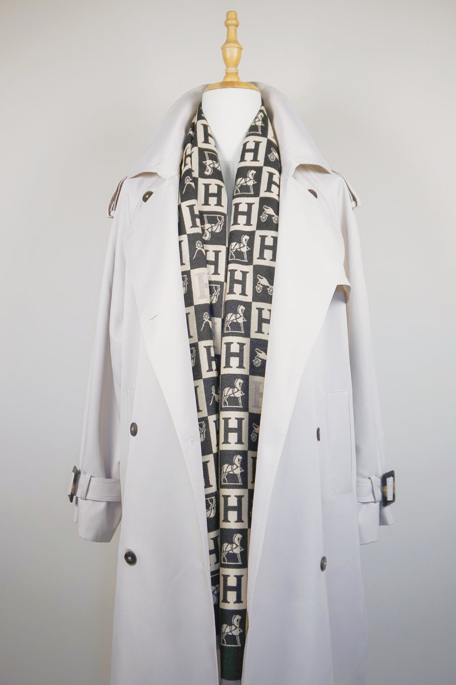 WTC-0416 Off-White Casual Style Trench Coat ( Scarf is not included )