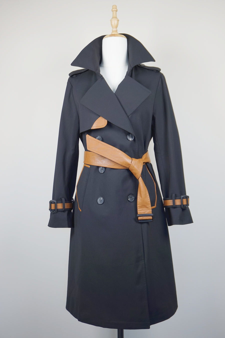 WTC-9002 Black & Brown Chic Style Trench Coat