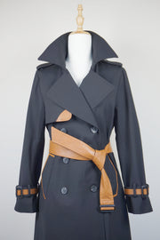 WTC-9002 Black & Brown Chic Style Trench Coat