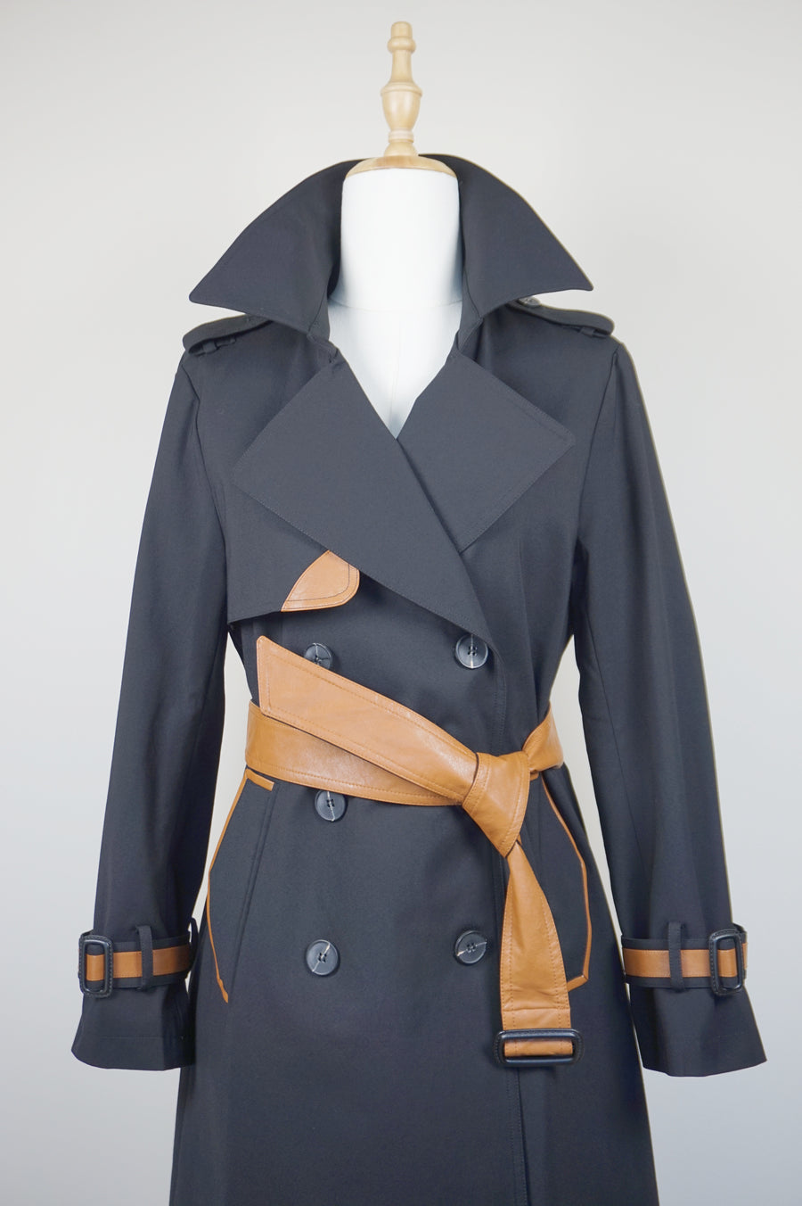 WTC-9002 Black & Brown Chic Style Trench Coat