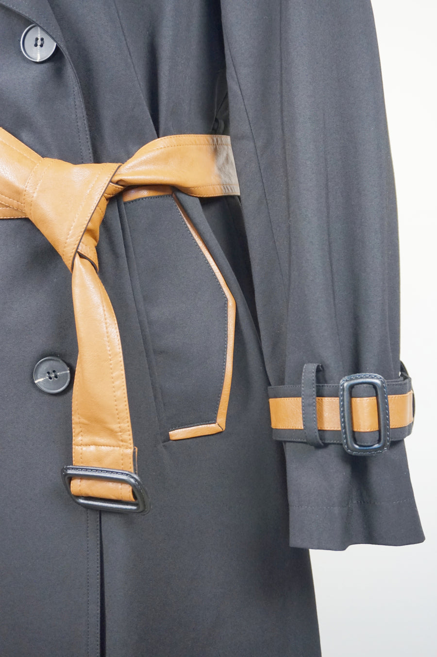 WTC-9002 Black & Brown Chic Style Trench Coat