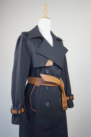 WTC-9002 Black & Brown Chic Style Trench Coat