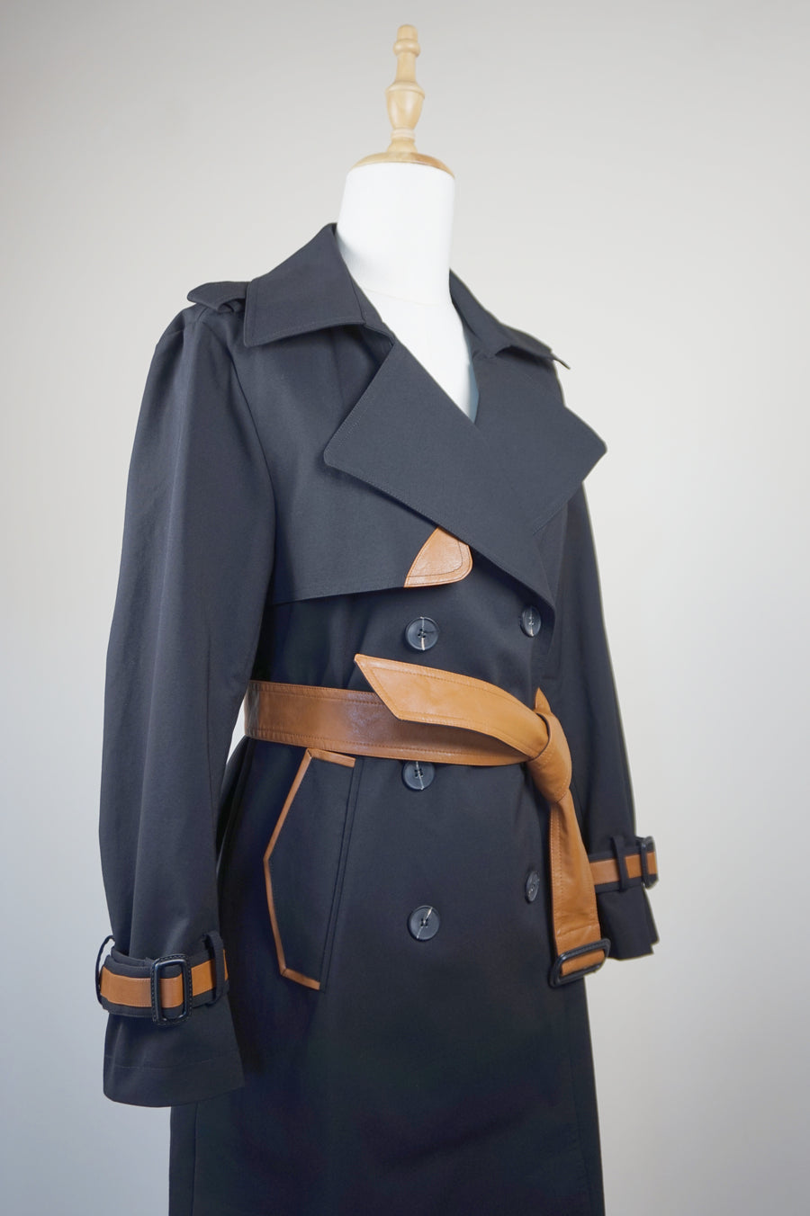 WTC-9002 Black & Brown Chic Style Trench Coat