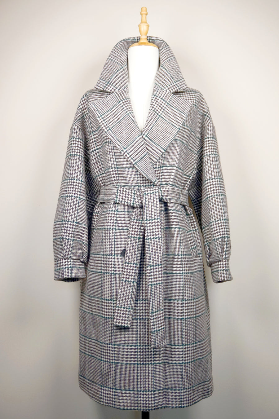WTC-1604 Grey Check Casual Style Wool Trench Coat