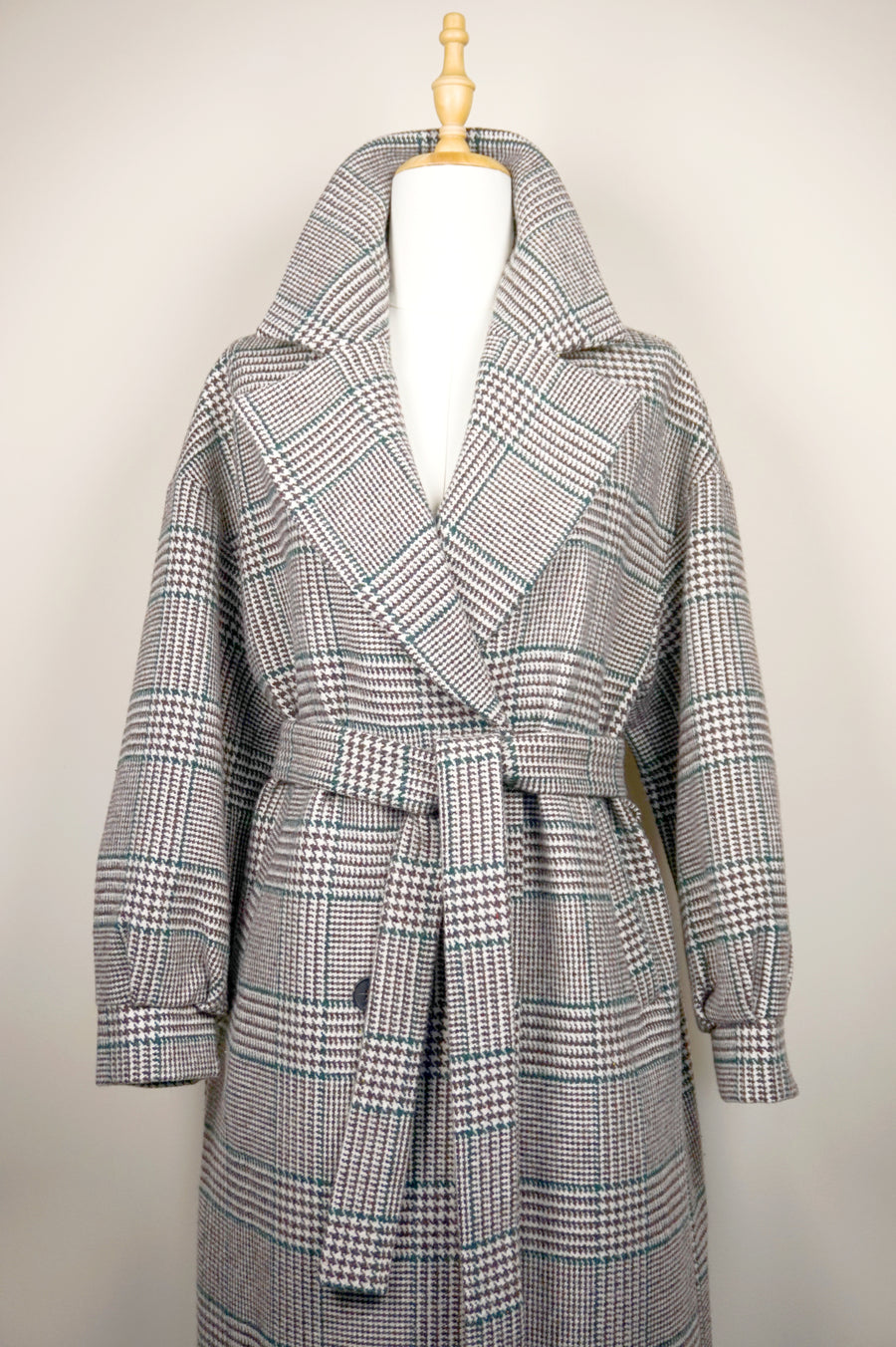 WTC-1604 Grey Check Casual Style Wool Trench Coat