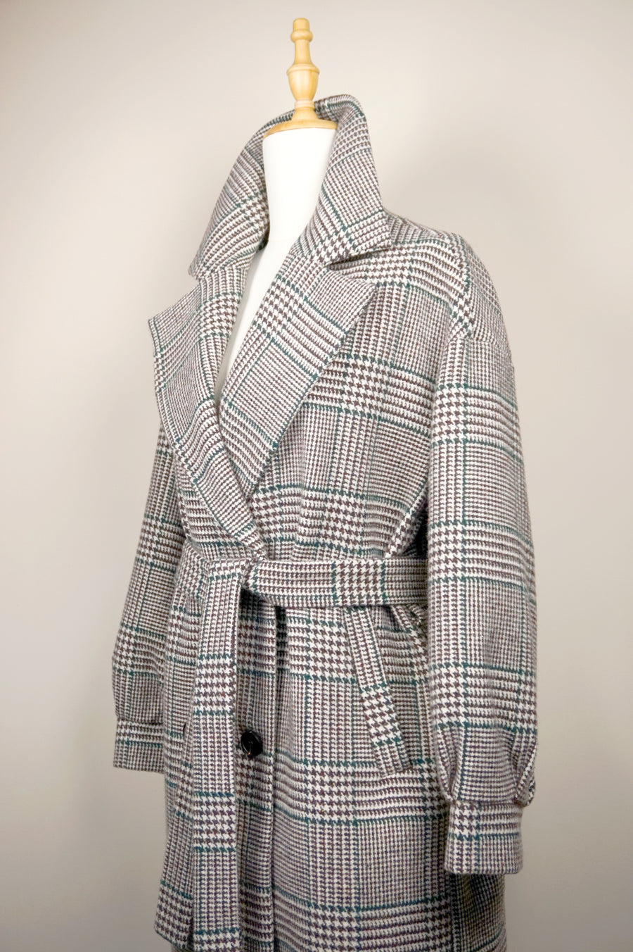 WTC-1604 Grey Check Casual Style Wool Trench Coat