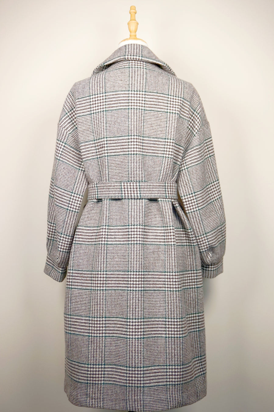 WTC-1604 Grey Check Casual Style Wool Trench Coat