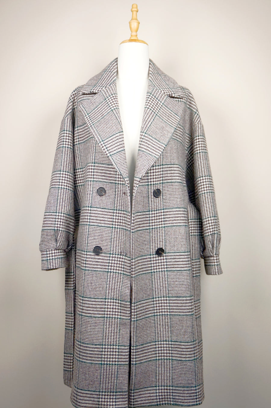 WTC-1604 Grey Check Casual Style Wool Trench Coat
