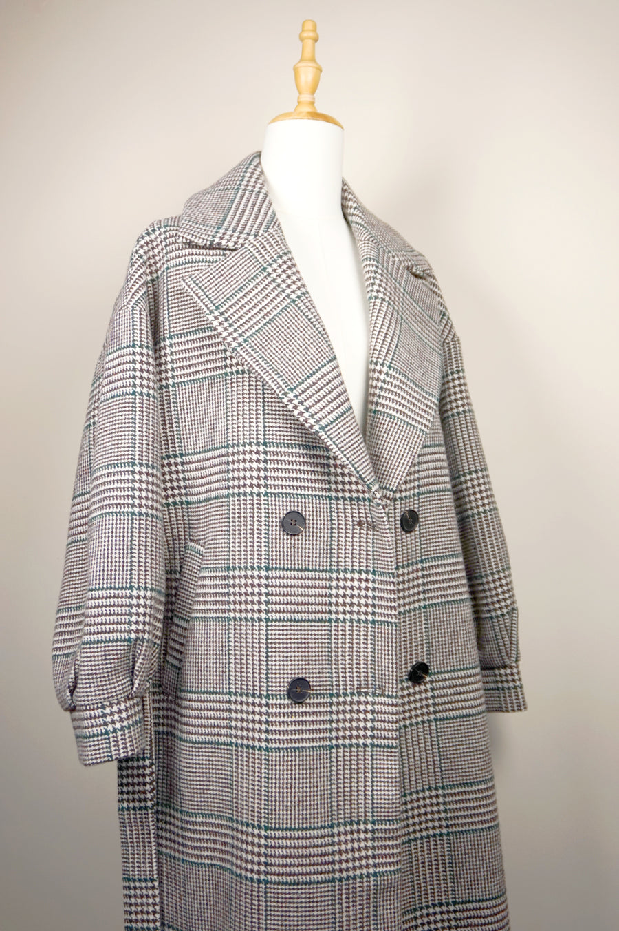 WTC-1604 Grey Check Casual Style Wool Trench Coat