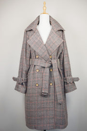 WTC-1605 Check Pattern Casual Style Wool Trench Coat