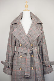 WTC-1605 Check Pattern Casual Style Wool Trench Coat