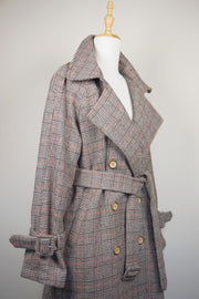 WTC-1605 Check Pattern Casual Style Wool Trench Coat