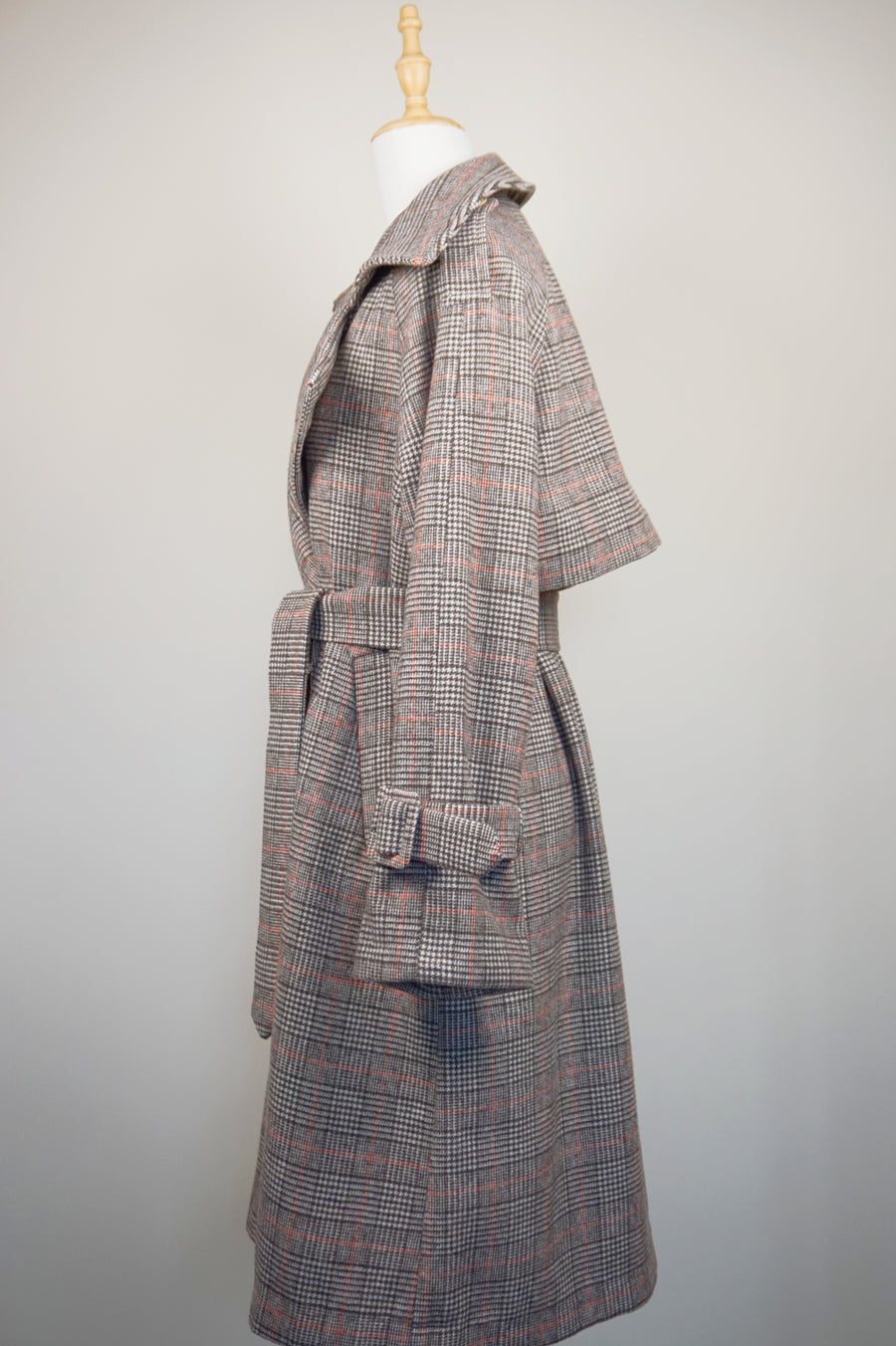 WTC-1605 Check Pattern Casual Style Wool Trench Coat