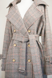 WTC-1605 Check Pattern Casual Style Wool Trench Coat