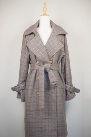 WTC-1605 Check Pattern Casual Style Wool Trench Coat