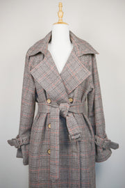 WTC-1605 Check Pattern Casual Style Wool Trench Coat