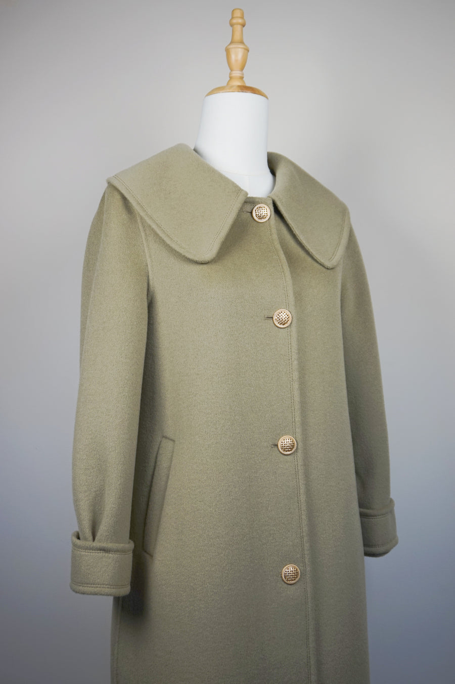 WWC-260303 Olive Green Elegant Style Wool Coat