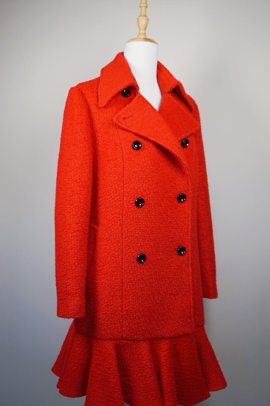 WWC-FA4020 Red French Style Ruffle Wool Coat