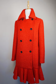 WWC-FA4020 Red French Style Ruffle Wool Coat