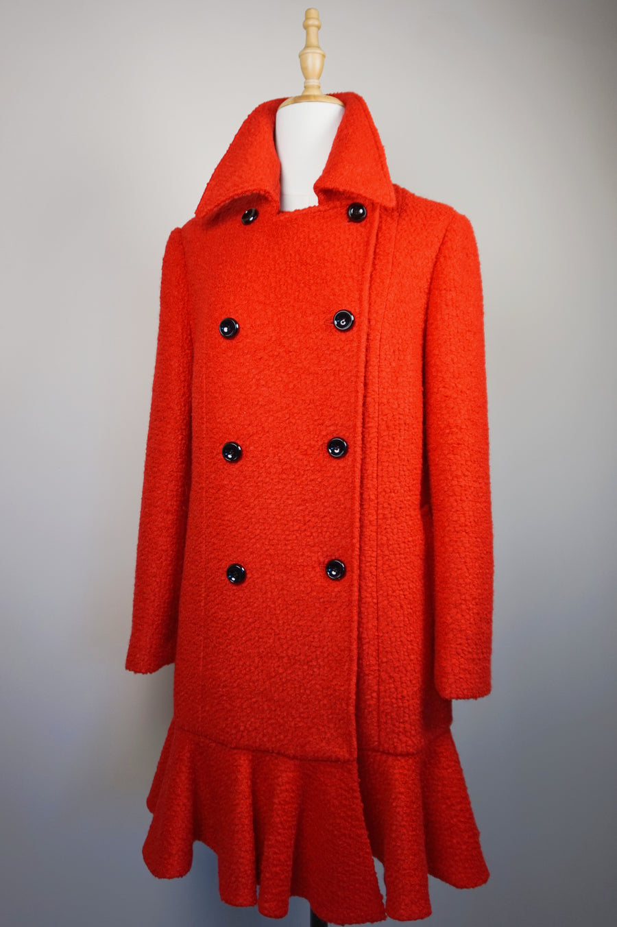 WWC-FA4020 Red French Style Ruffle Wool Coat
