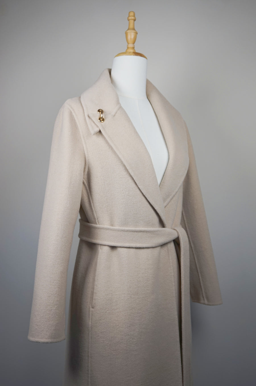 WWC-2255 Beige Elegant Style Long Wool Coat
