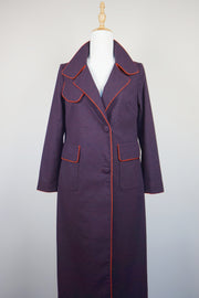 WTC-2811 Wine Red Piping Long Trench Coat