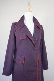 WTC-2811 Wine Red Piping Long Trench Coat