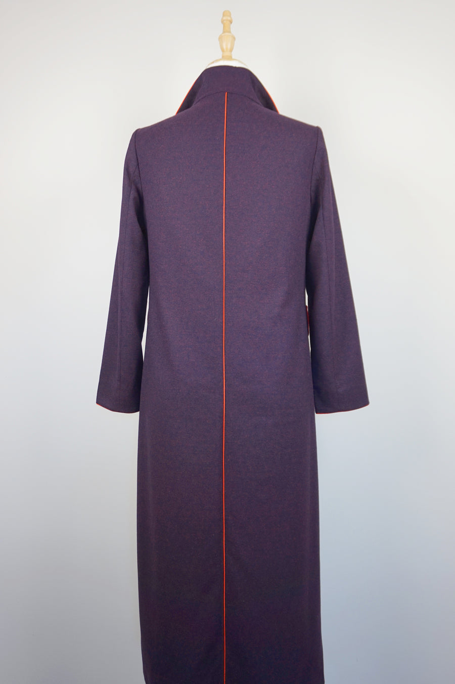 WTC-2811 Wine Red Piping Long Trench Coat