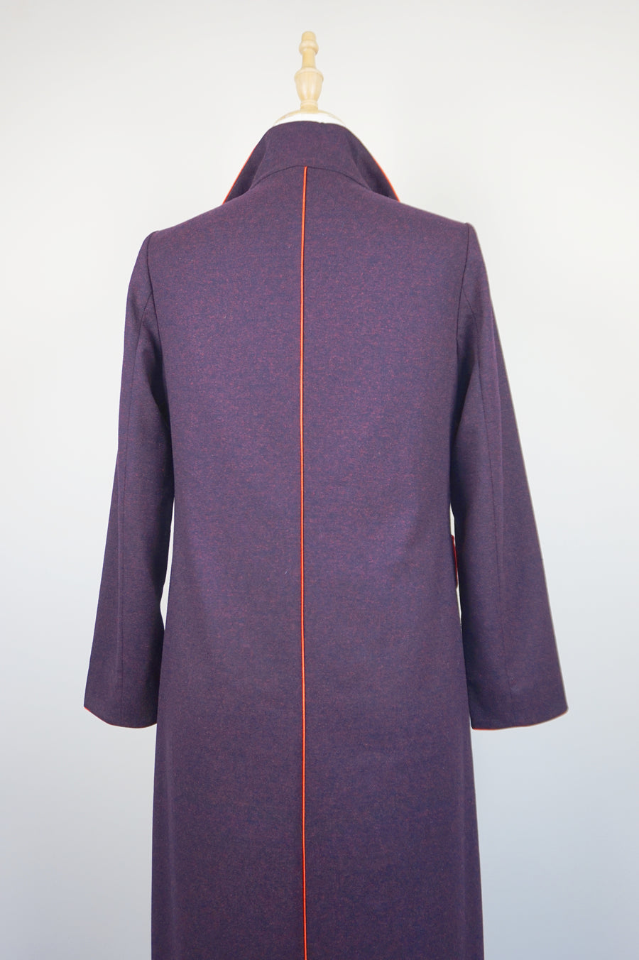 WTC-2811 Wine Red Piping Long Trench Coat