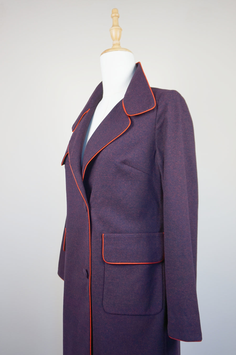 WTC-2811 Wine Red Piping Long Trench Coat